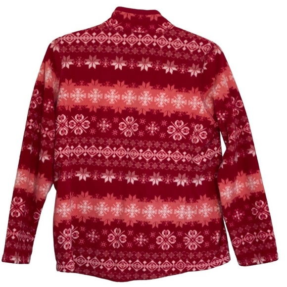 Talbots Fleece Jacket. Size large. Red Snowflake Mock Neck Zip Cozy Soft GUC - Picture 3 of 6